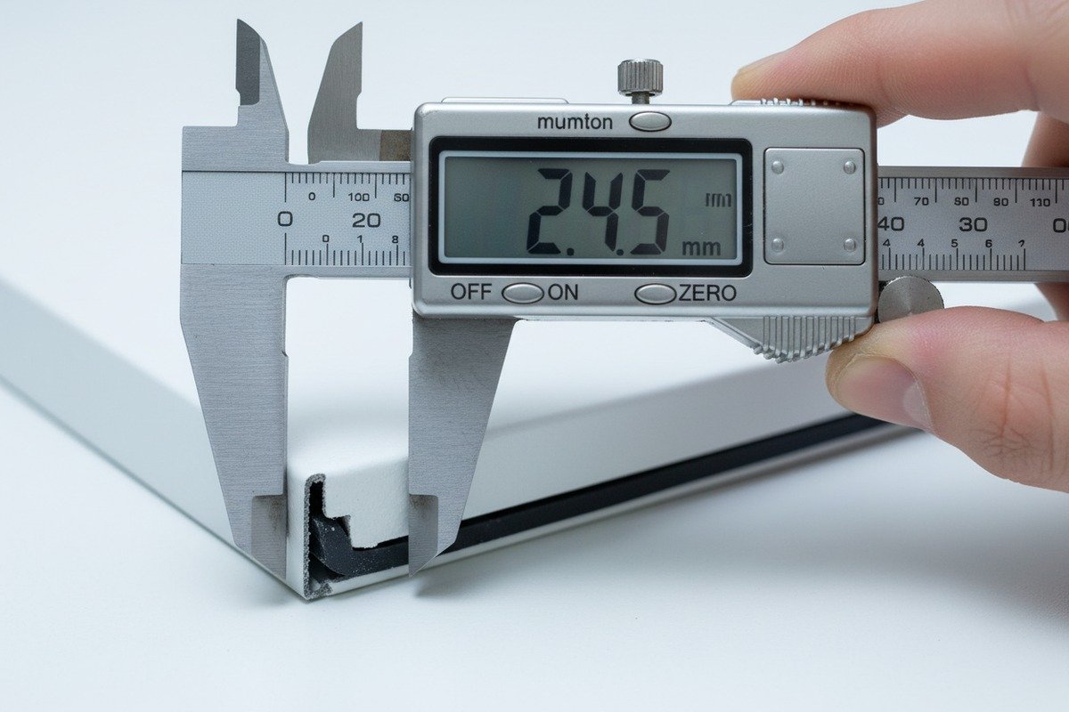 Measuring Door Thickness Using a digital caliper to measure door thickness for accurate cam latch grip range selection (ID#2)