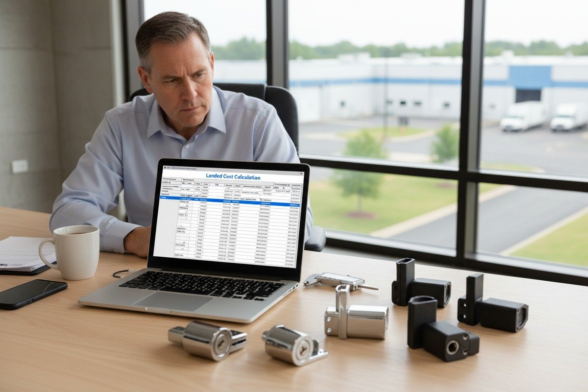Formula for calculating total landed cost for cabinet lock shipments from China to destination. (ID#2)
