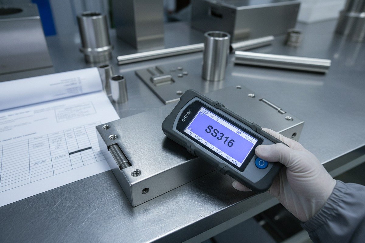 Verifying stainless steel hinge grades for UL industrial enclosure compliance with mill certificates (ID#2)