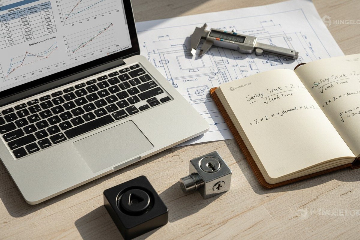 Calculating ideal safety stock for cabinet hinges using demand and lead time formulas (ID#2)